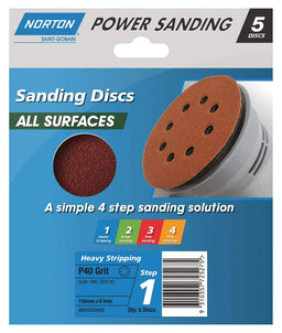 Norton Speedgrip Disc 150mm x 8h Step 1 P40 Grit - 5 Pack