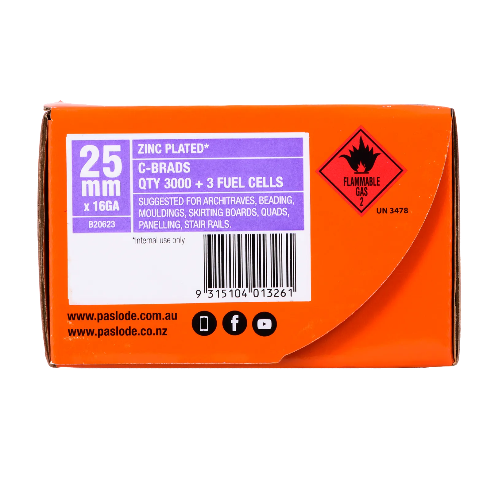 Paslode 25 x 1.6mm C25 Impulse Brad With Fuel - 3000 Pack