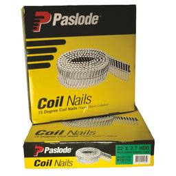 Paslode 32 x 2.7mm 15Deg Hot Dipped Galvanised PNeumatic Plastic Collated Coil Nail - 3600 Pack - 36