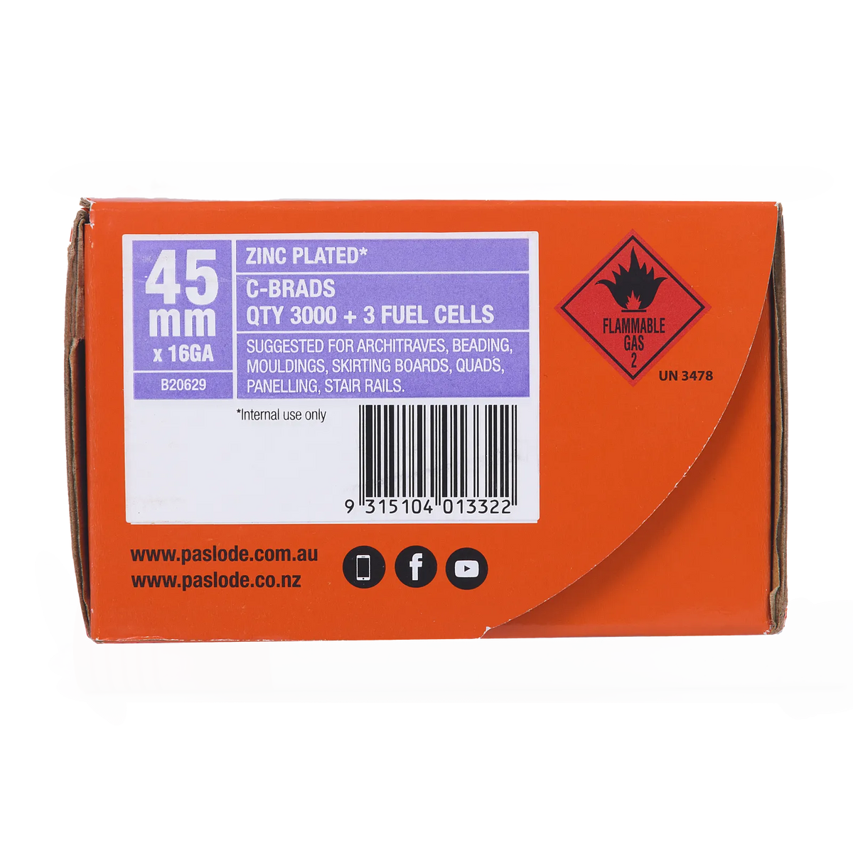 Paslode 45 x 1.6mm C45 Impulse Brad With Fuel - 3000 Pack