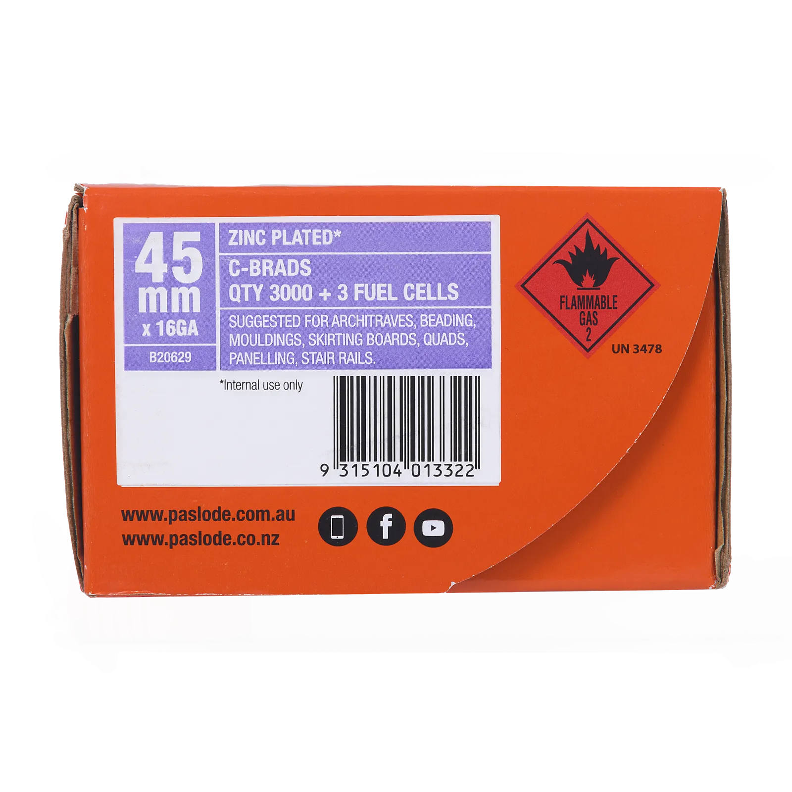 Paslode 45 x 1.6mm C45 Impulse Brad With Fuel - 3000 Pack