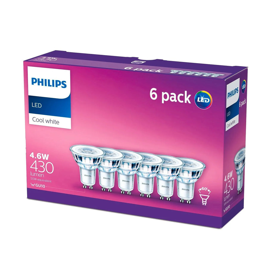 Philips GU10 LED 430Lm Cool White 4.6W Spot - 6 Pack