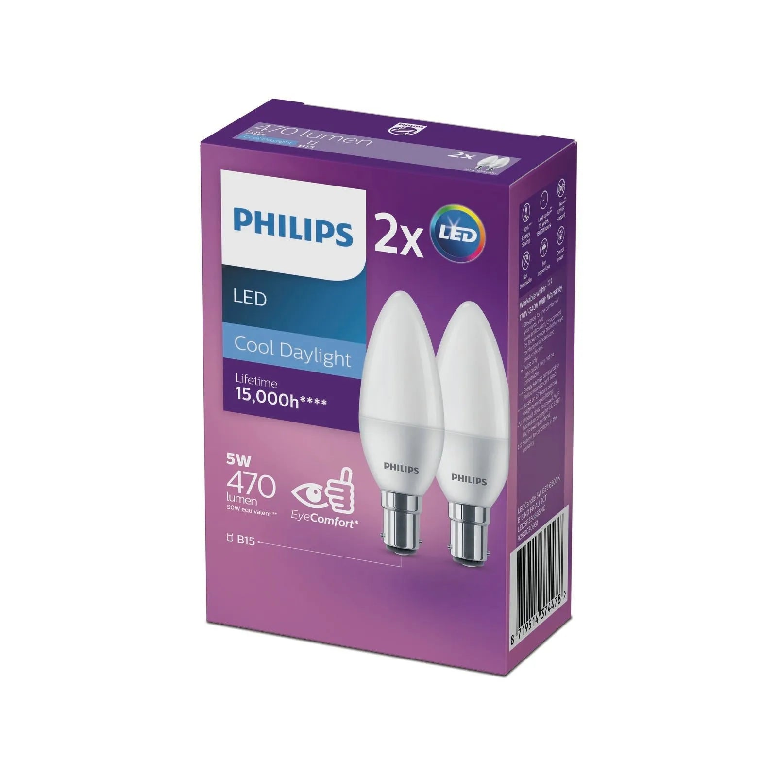 Philips Globe LED Candle 5W SBC 470Lm Cool Daylight - 2 Pack