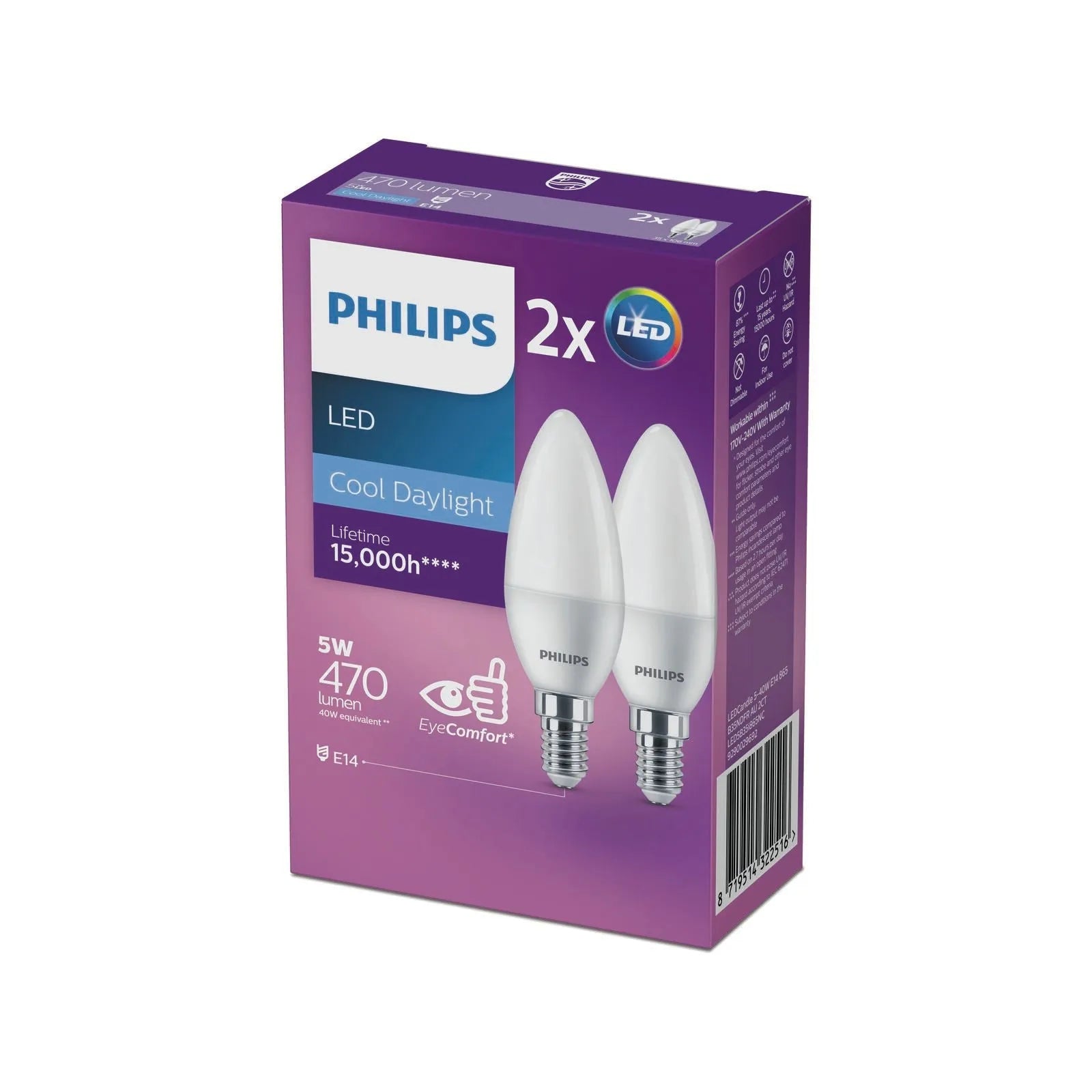 Philips Globe LED Candle 5W SES 470Lm Cool Daylight - 2 Pack