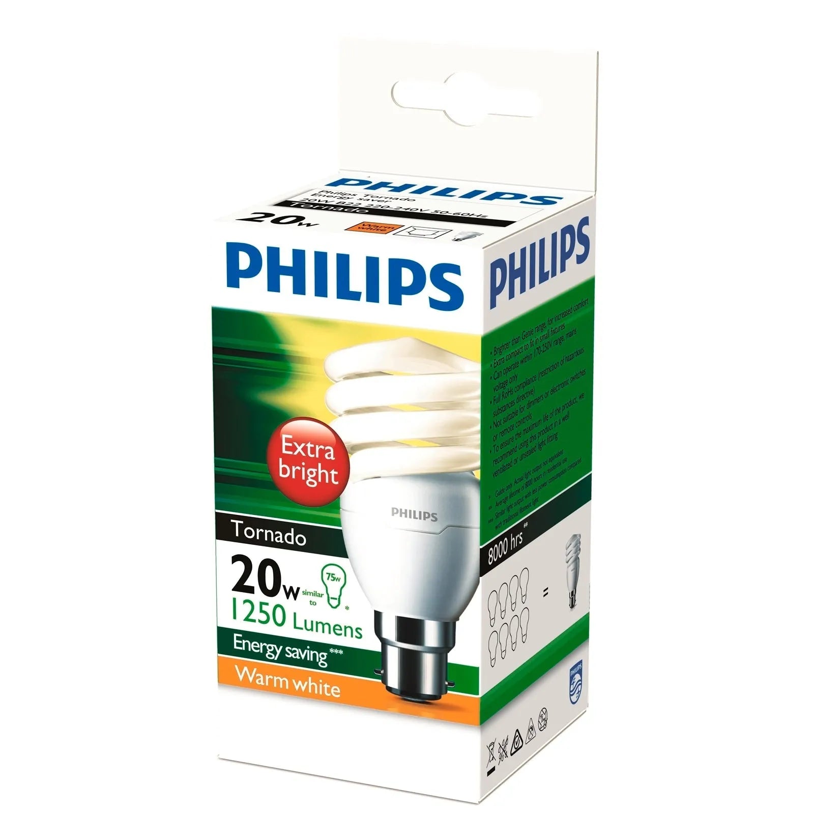 Philips Tornado Globe CFL 20W BC Warm White