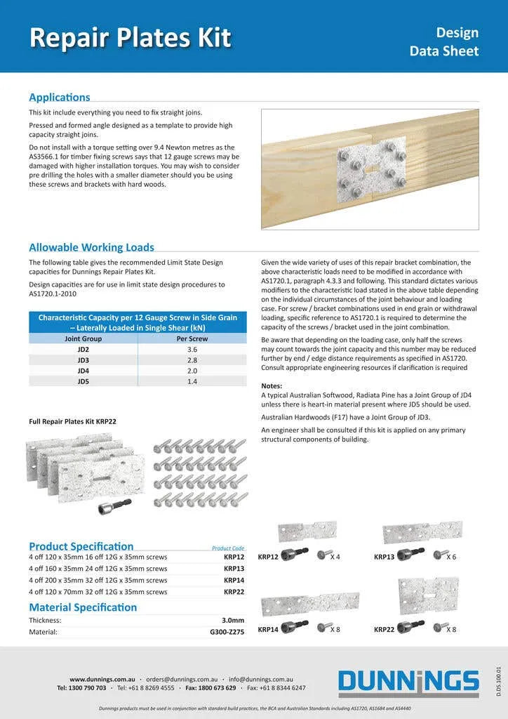 Plate Bracket Repair Kit 200 x 35mm - 4 Pack