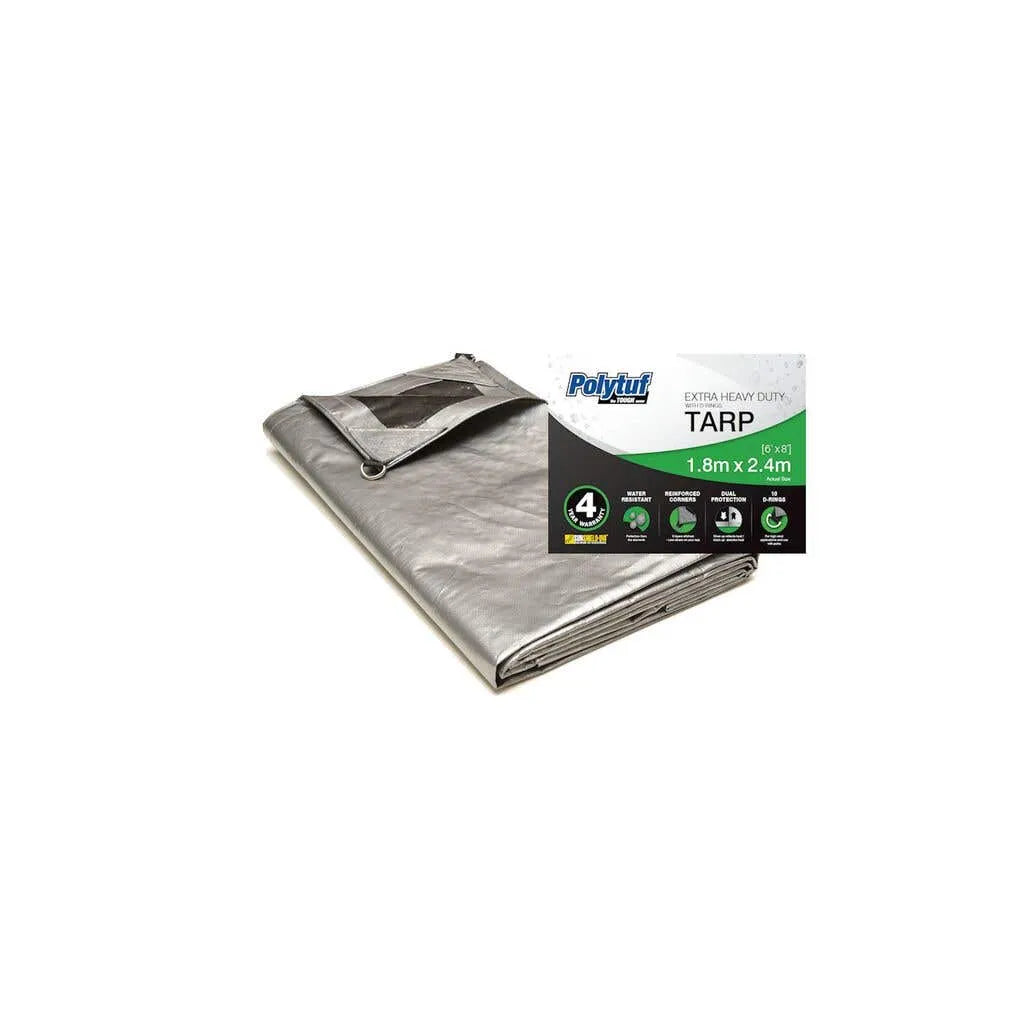 Polytuf Extra Heavy Duty D-Ring Tarp Silver/Black 1.8 x 2.4m