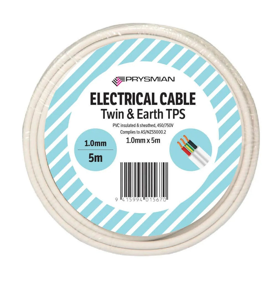 Prysmian Twin & Earth Cable TPS White 1.0mm x 5m