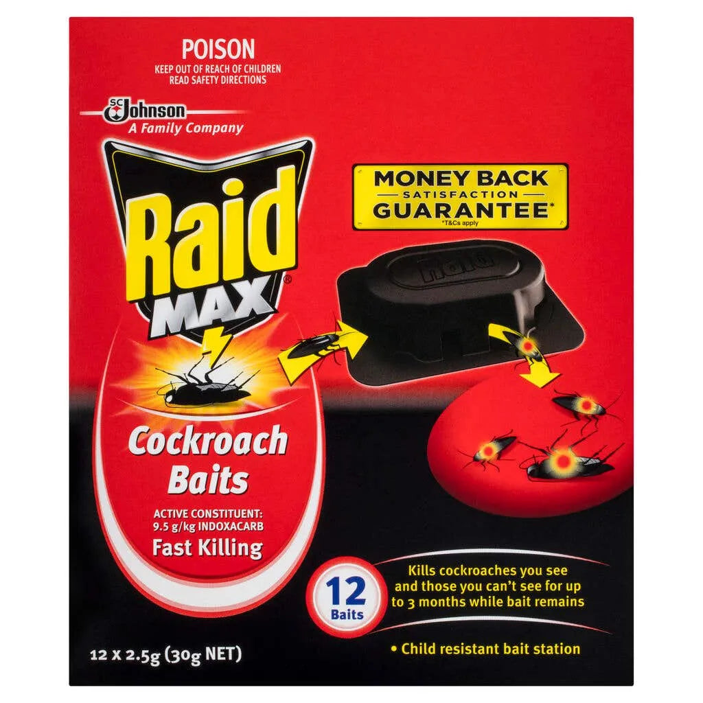 Raid Max Cockroach Child Resistant Bait Station - 12 Pack
