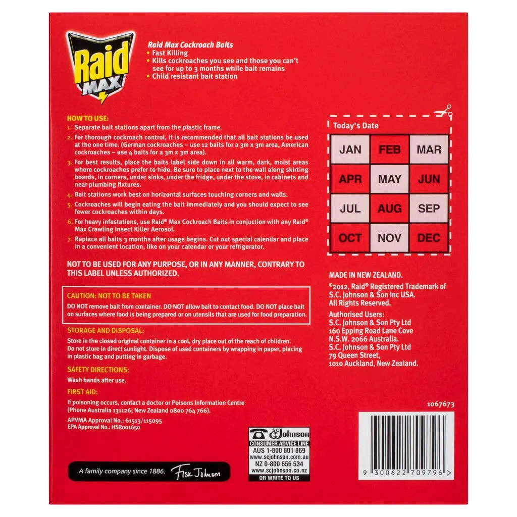 Raid Max Cockroach Child Resistant Bait Station - 12 Pack
