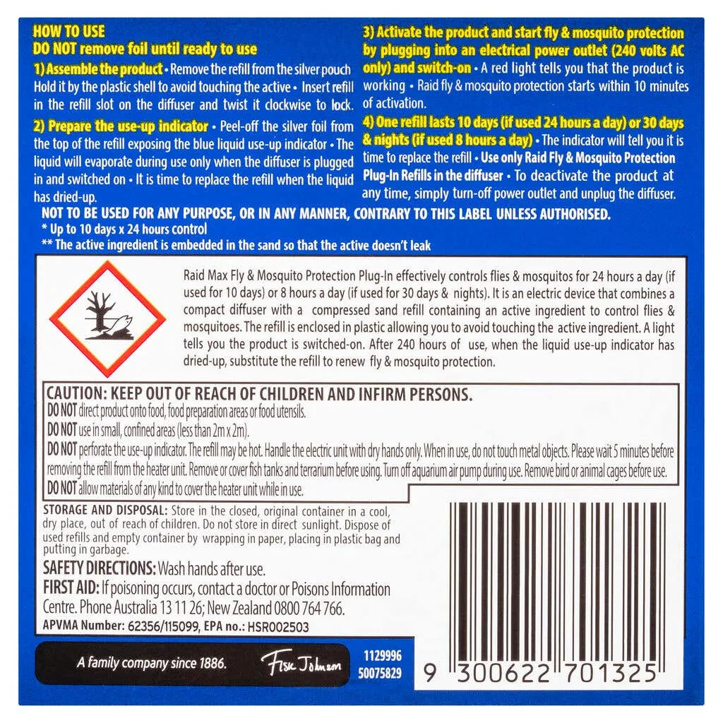 Raid Max Fly & Mosquito Indoor Protection Plug in Refill 4.2g