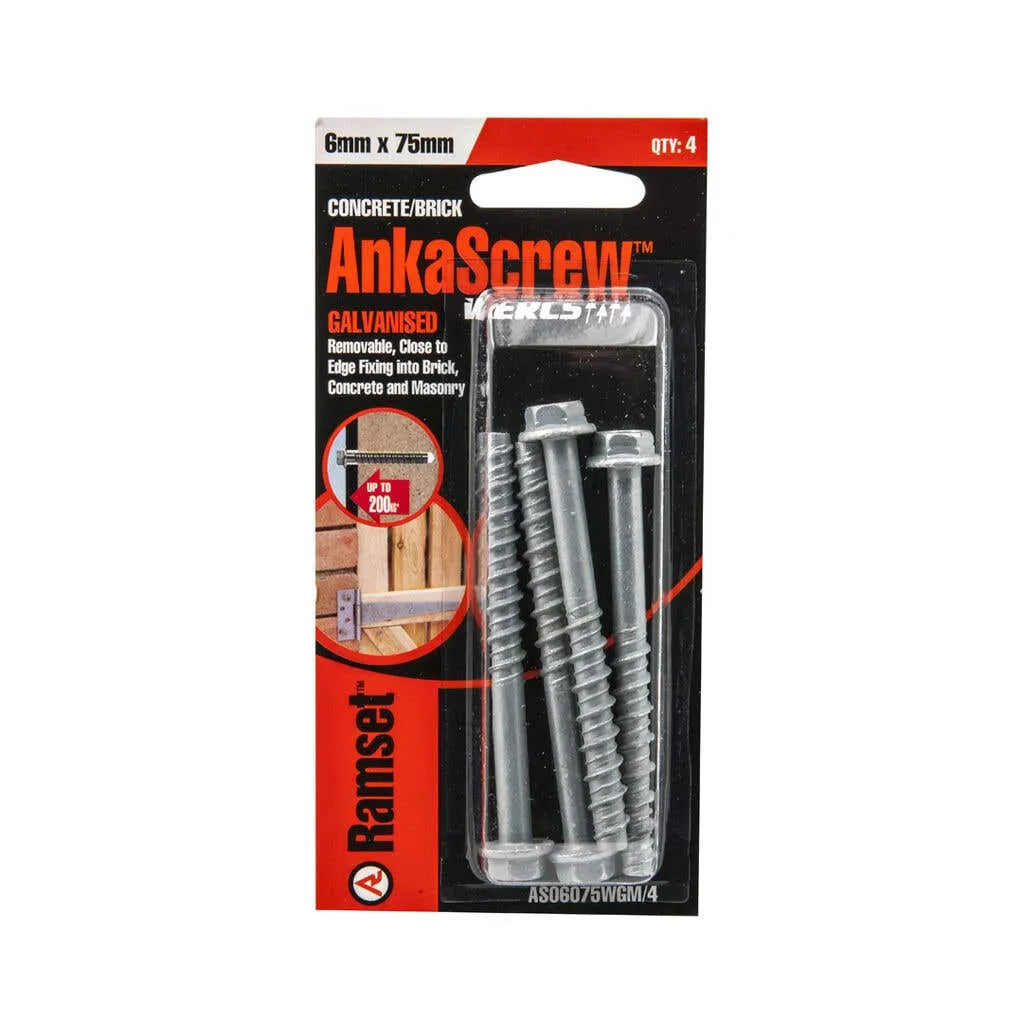 Ramset Ankascrew Galv 6 x 75mm - 4 Pack