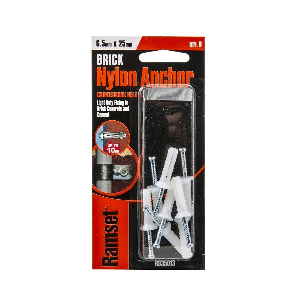 Ramset Brick Nylon Anchor Countersunk Head 6.5 x 25mm - 8 Pack