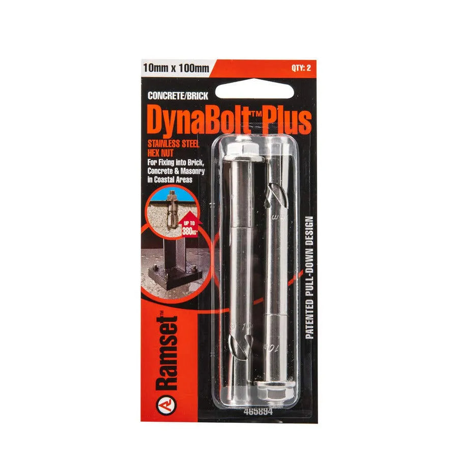Ramset Dynabolt Plus Hex Head Stainless Steel 10 x 100mm - 2 Pack
