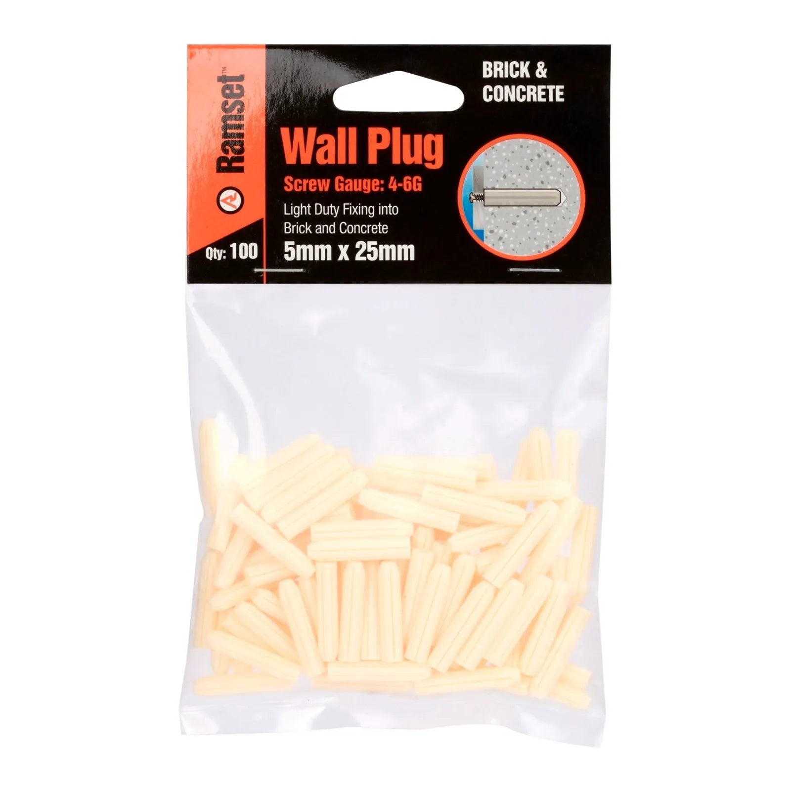 Ramset Wall Plug White 5 x 25mm (100pk)