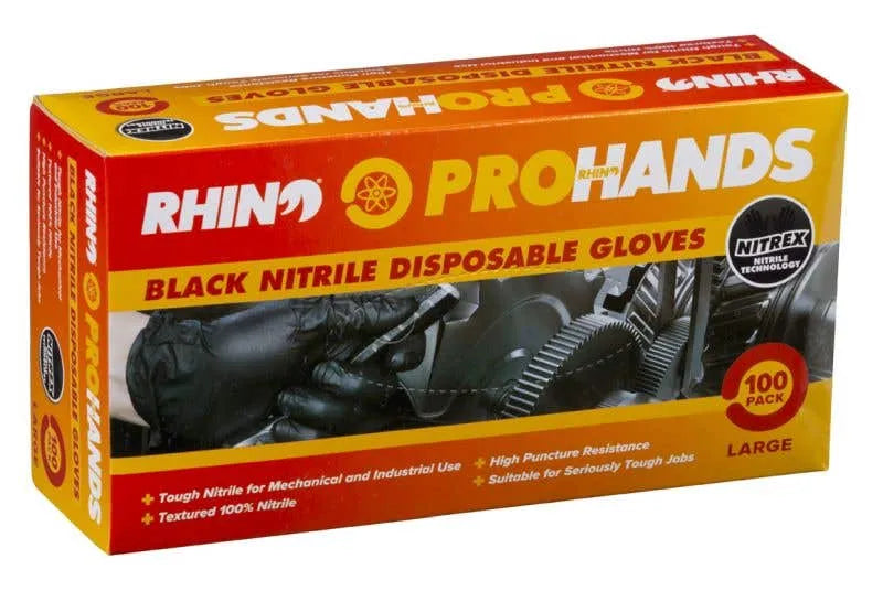 Rhino Nitrile Disposable Gloves Black - 100 Pack