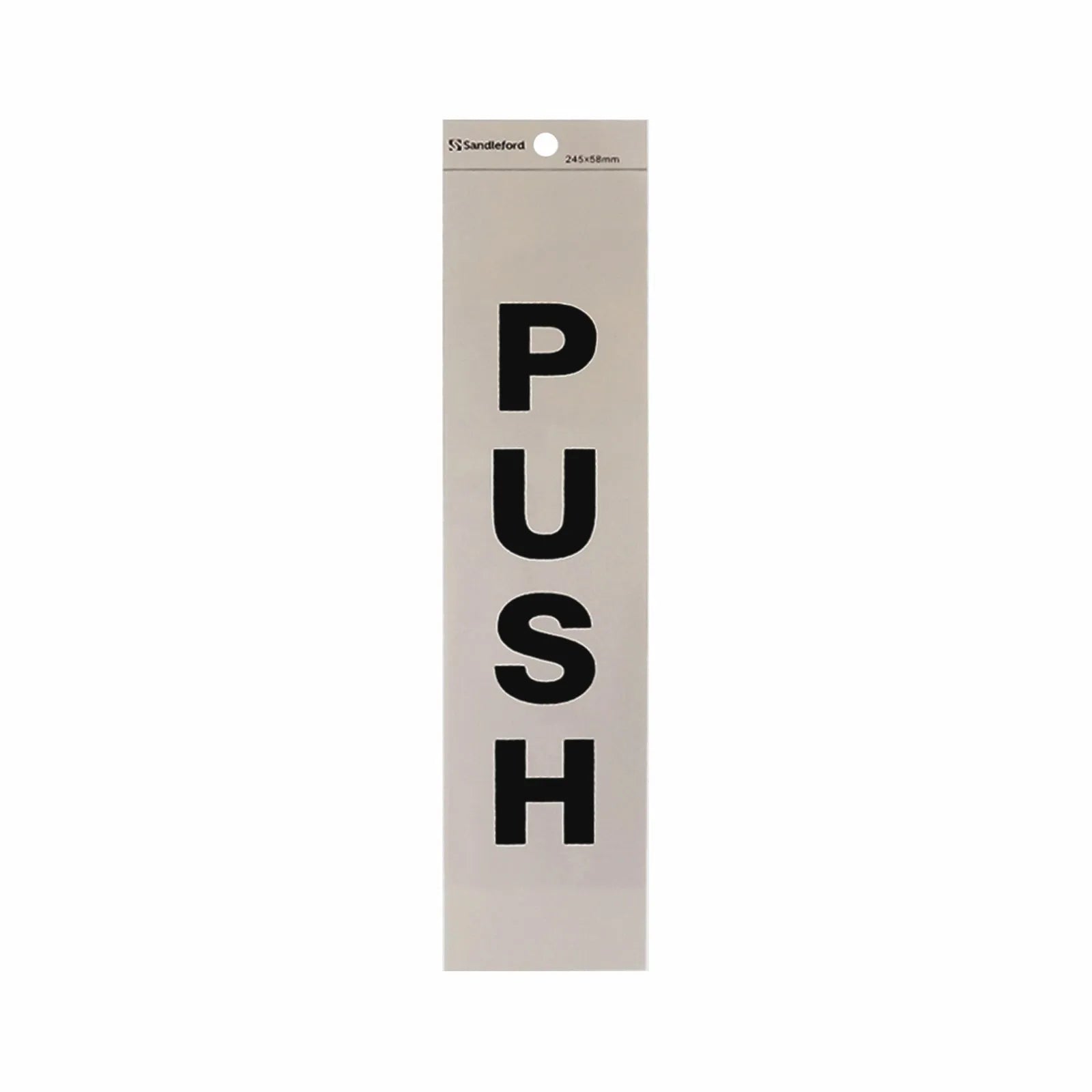 Sandleford 245 x 58mm Push Silver Self Adhesive Sign