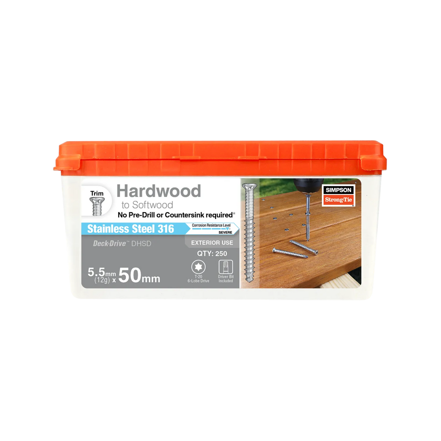 Simpson Strong-Tie 12G (5.5mm) x 50mm 316 Stainless Steel DHSD No-PreDrill Hardwood to Softwood Deck