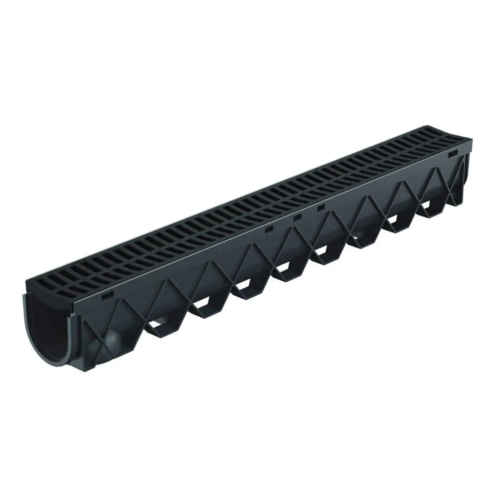 Storm Drain with Plastic Grate Black 1m