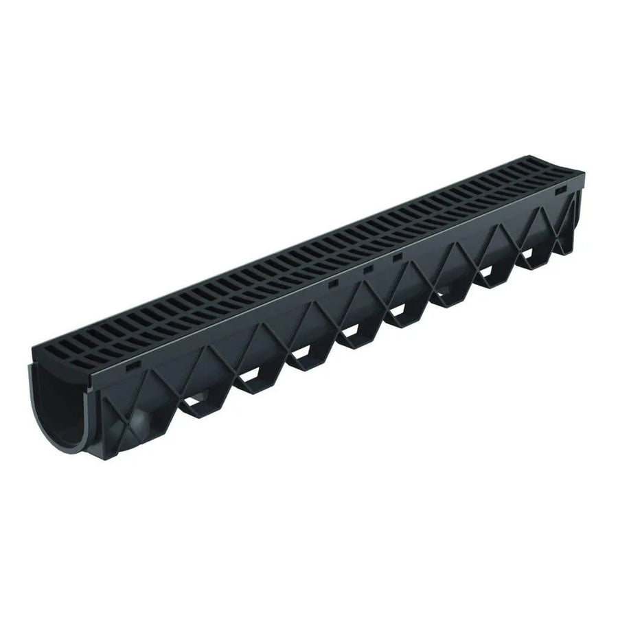 Storm Drain with Plastic Grate Black 1m