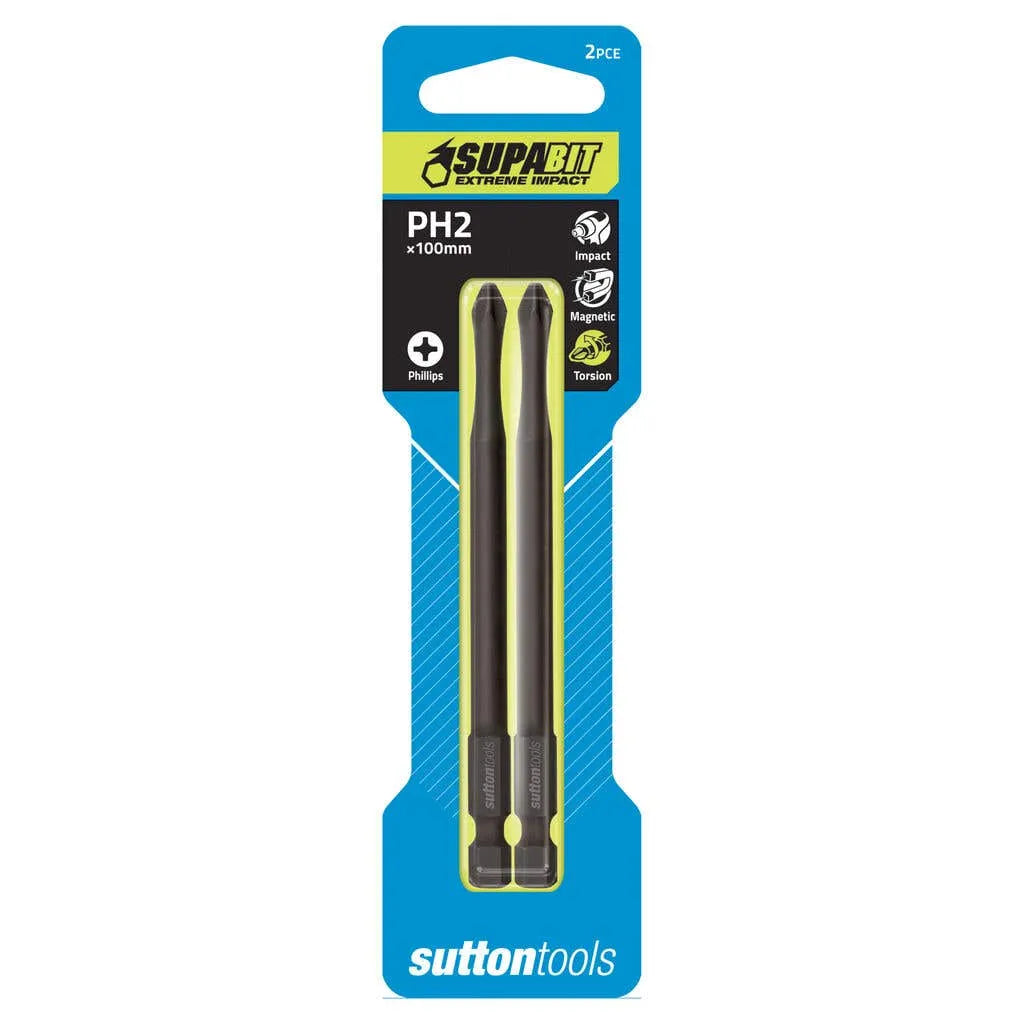 Sutton Impact Screwdriver Bit No.2 Phillips Torsion Power Arc 100mm - 2 Pack