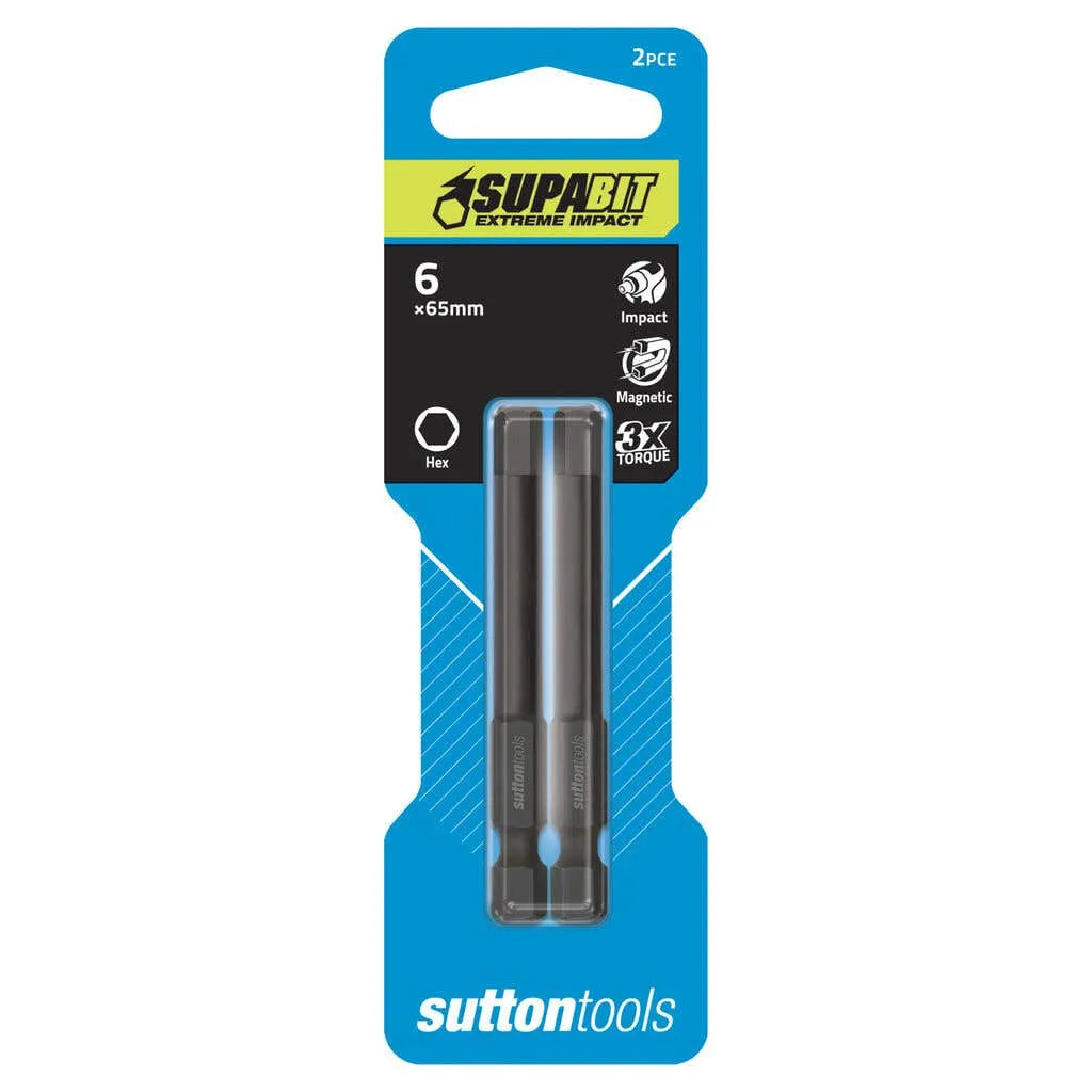Sutton Supabit Impact Screwdriver Bit Hexagon Power 6 x 65mm - 2 Pack