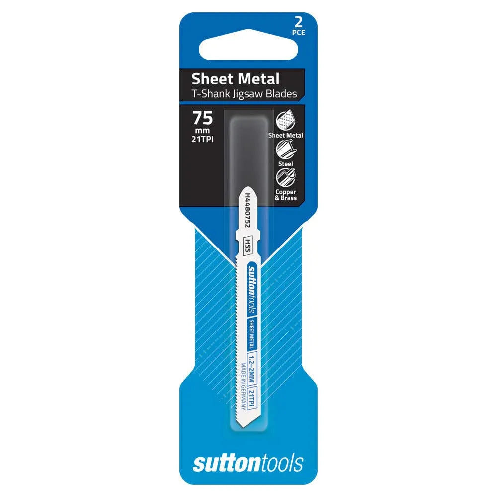 Sutton T-Shank Jigsaw Blade Sheet Metal 21 TPI 75mm - 2 Piece
