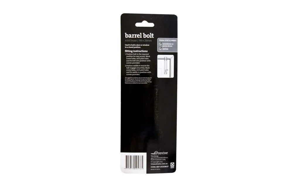 Trio Barrel Bolt Chrome Plated 25 x 150mm