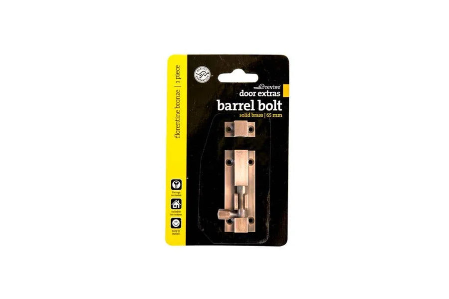 Trio Barrel Bolt Florentine Bronze 25 x 65mm