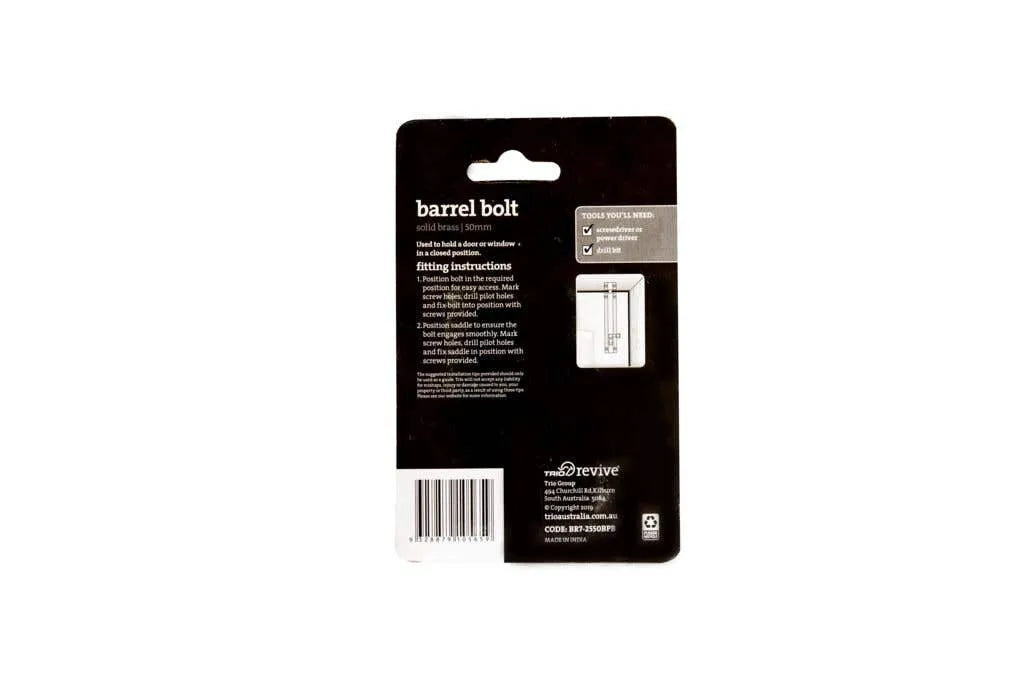 Trio Barrel Bolt Polished Brass 25 x 50mm