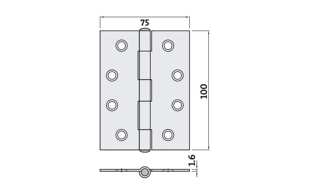 Trio Butt Hinge Light & Narrow Black 100 x 75 x 1.6mm