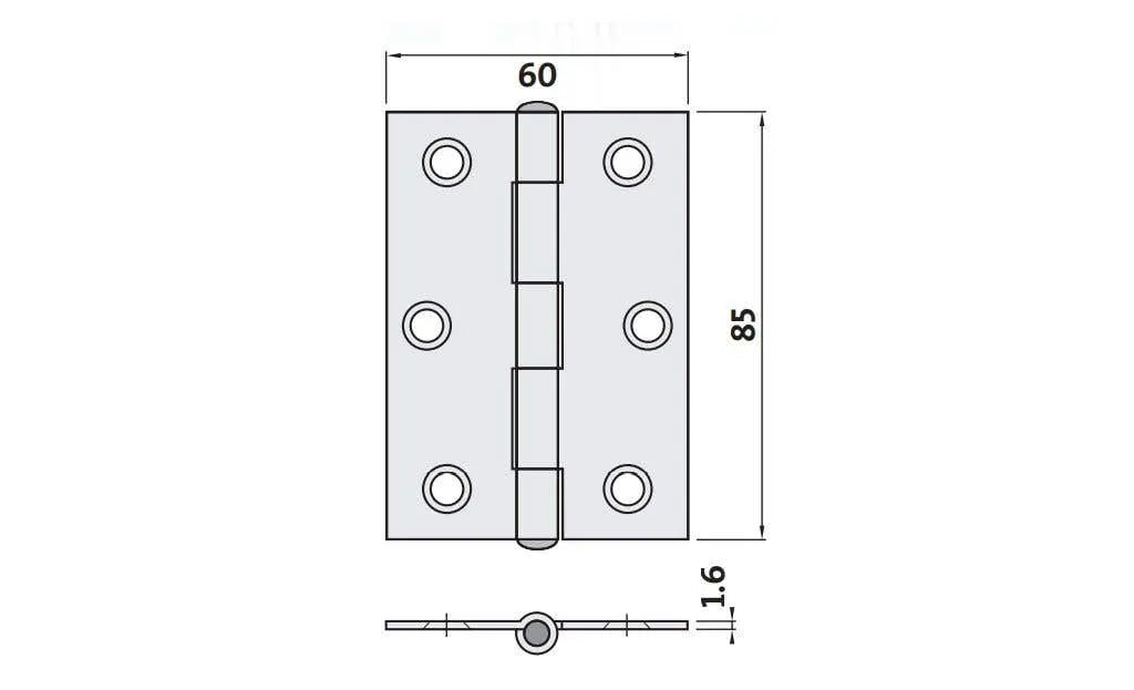 Trio Butt Hinge Light & Narrow Black 85 x 60 x 1.6mm