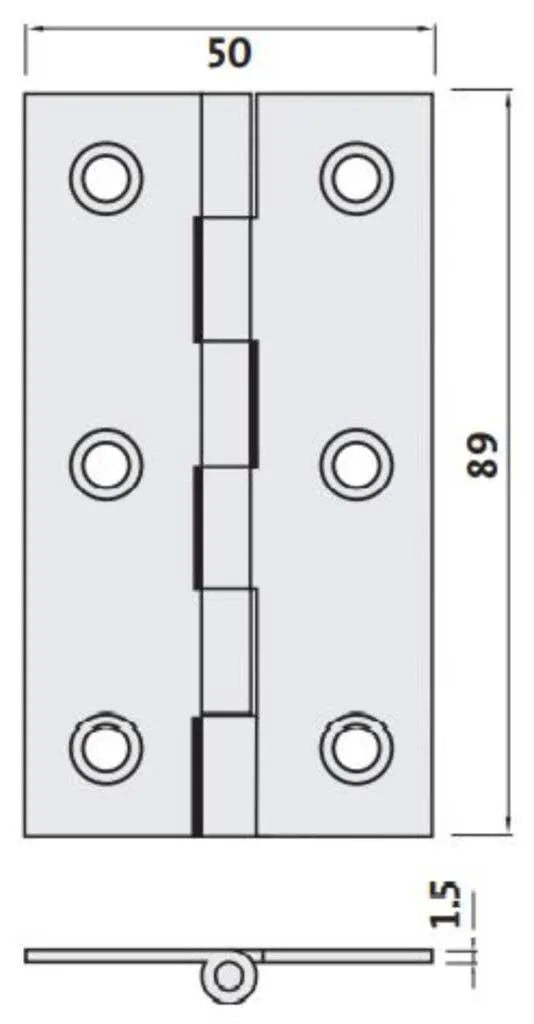 Trio Door Hinge Solid Brass 90 x 50 x 1.90mm - CD2