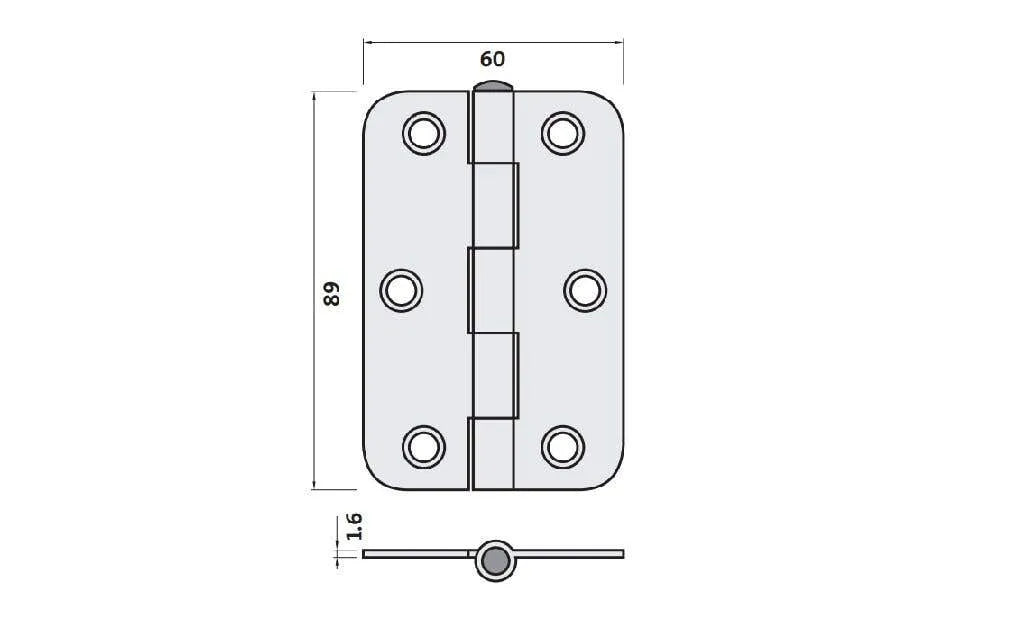 Trio Radius Butt Hinge Black 89 x 60 x 1.6mm