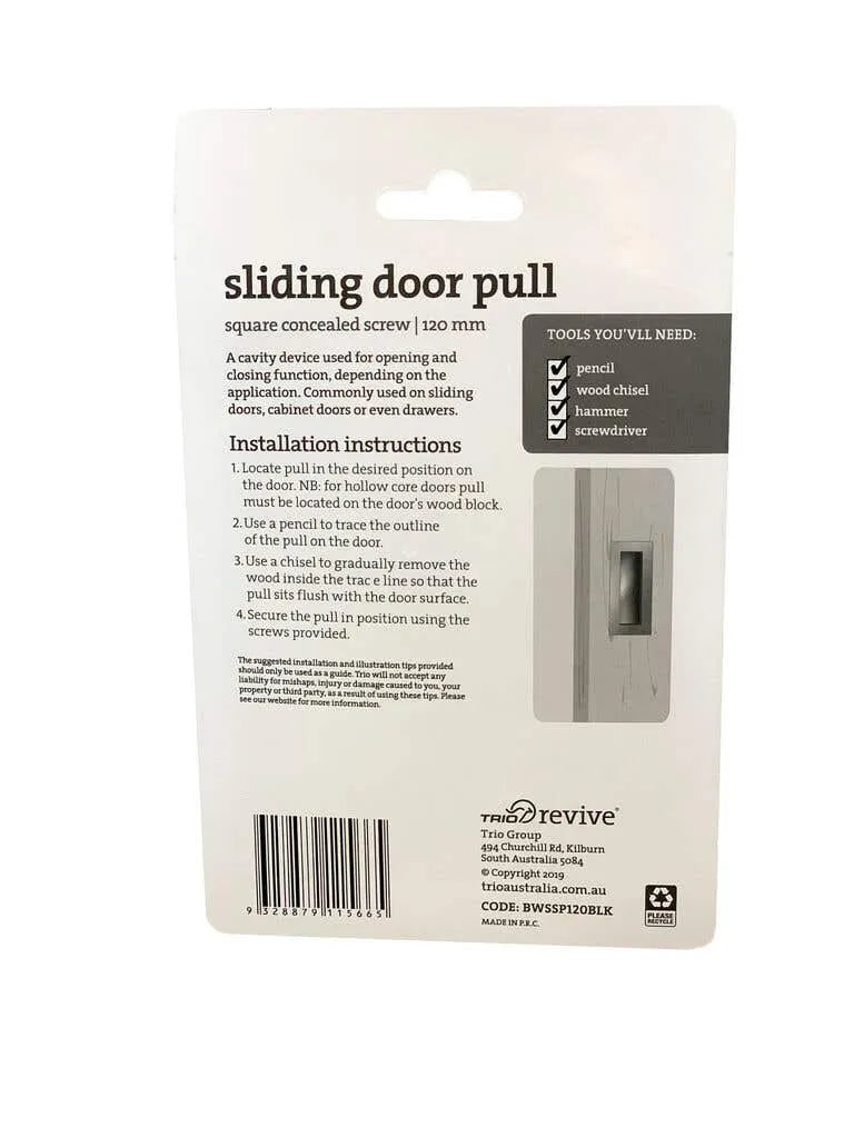 Trio Revive Square Concealed Sliding Door Pull Black 120 x 40mm