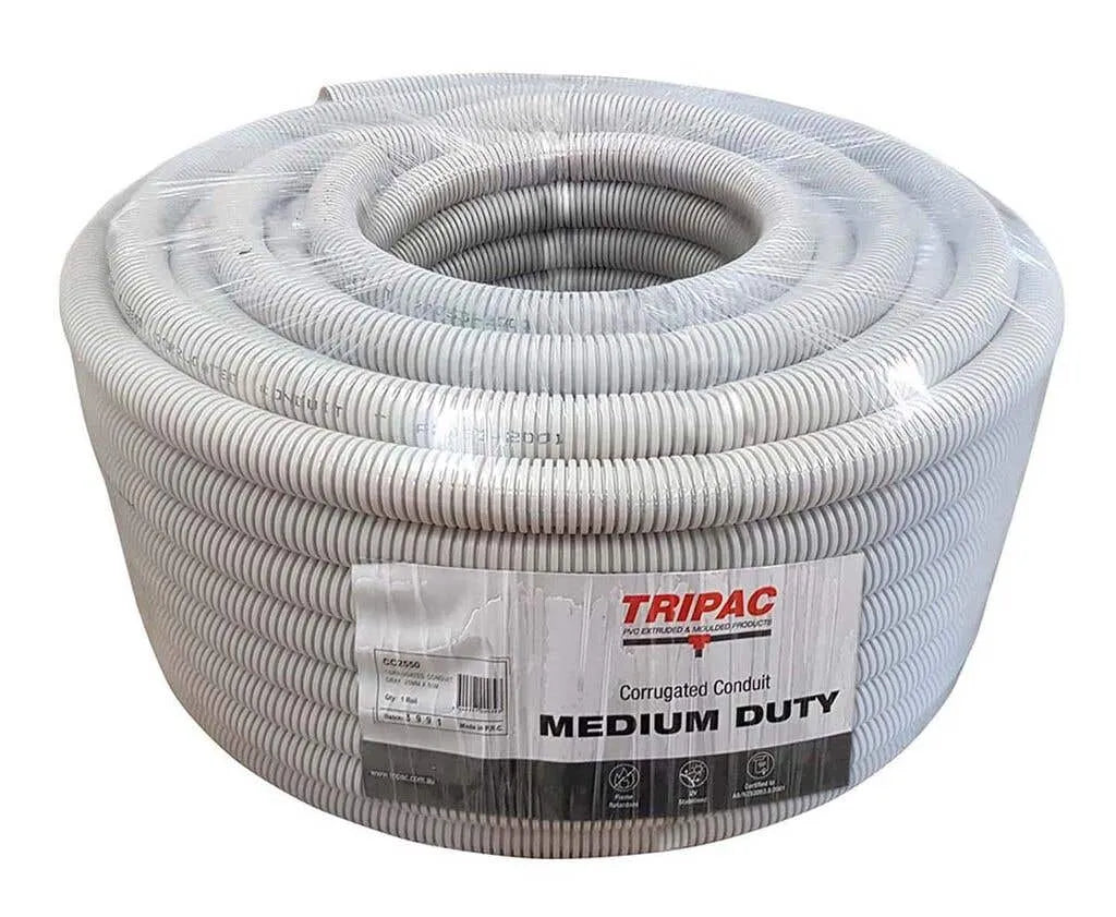 Tripac Corrugated Conduit Grey 20mm x 20m