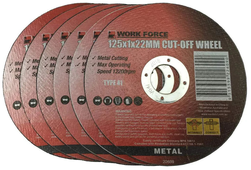 Work Force Metal Cutting Disc 125 x 1 x 22mm - 6 Piece