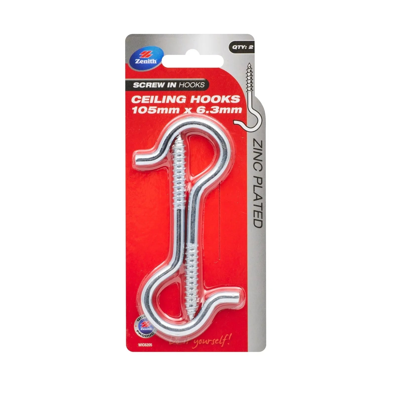 Zenith 105 x 6.3mm ZP Ceiling Hook - 2 Pack