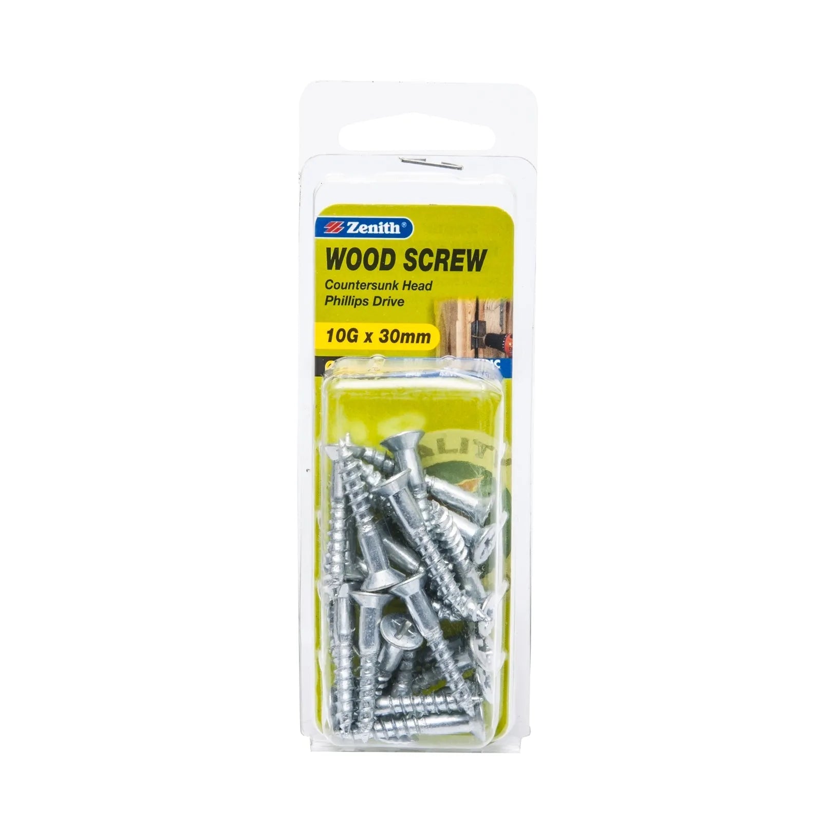 Zenith 10g x 30mm ZP Countersunk Head Wood Screws - 25 Pack