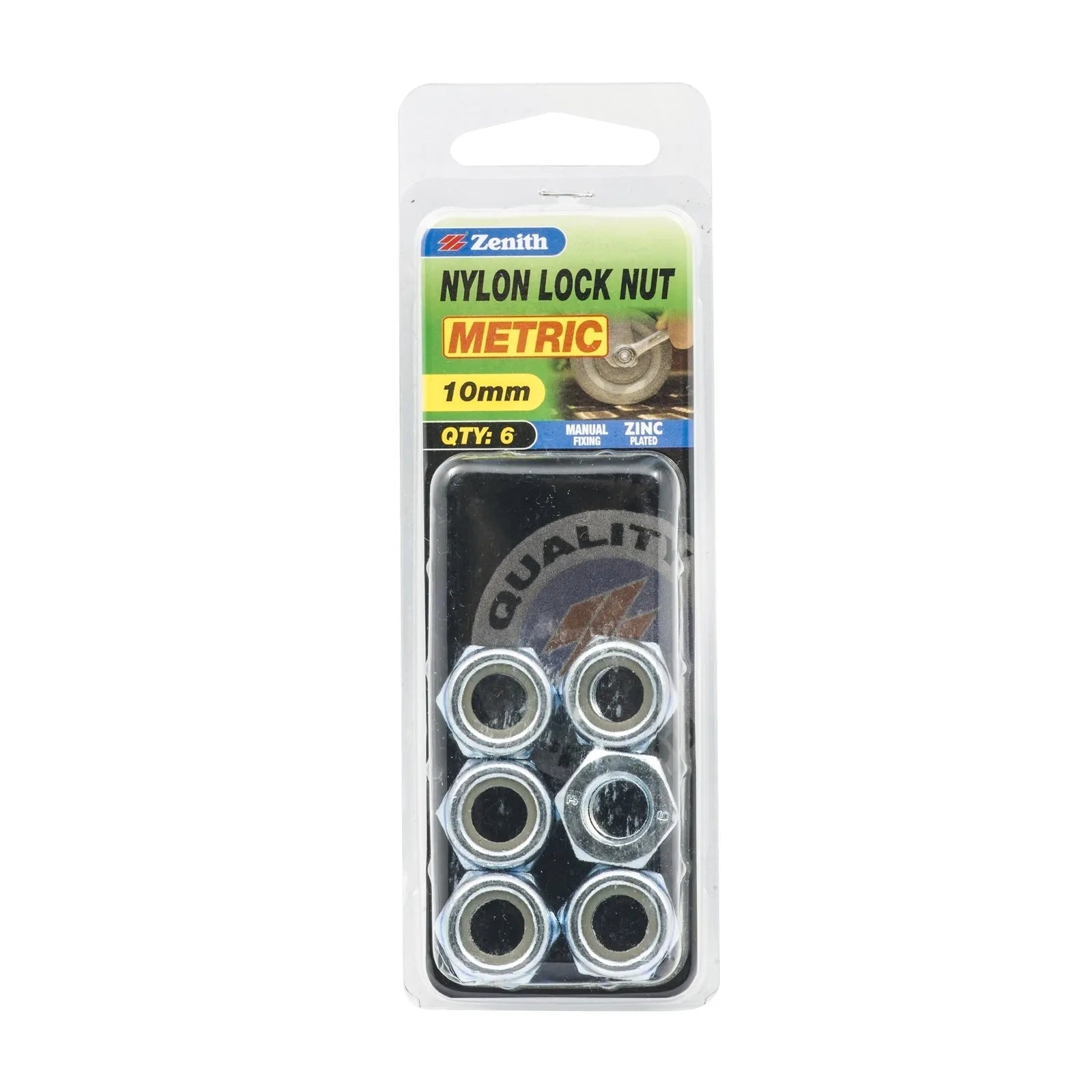 Zenith 10mm ZP Nylon Lock Nut - 6 Pack