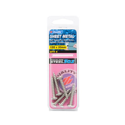 Zenith 12G x 30mm Stainless Steel Self Tapper Pan Head Sheet Metal Screws - 6 Pack