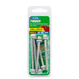 Zenith 12G x 65mm Galv Hex Head With Seal Timber Screws - 6 Pack