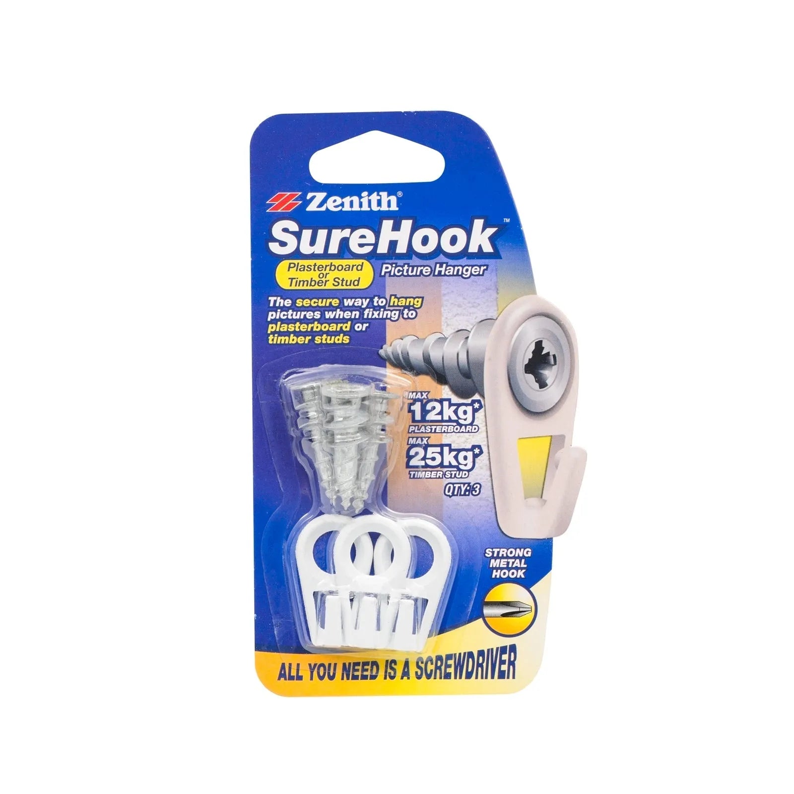 Zenith 12/25kg ZP SureHook Picture Hanger - 3 Pack