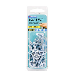 Zenith 1/4" x 15mm ZP Mushroom Head Bolt & Nut - 15 Pack