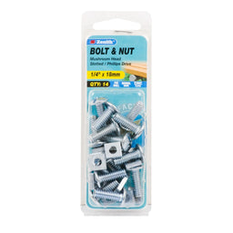 Zenith 1/4" x 18mm ZP Mushroom Head Bolt & Nut - 14 Pack