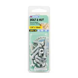 Zenith 1/4" x 18mm ZP Round Head Bolt & Nut - 15 Pack