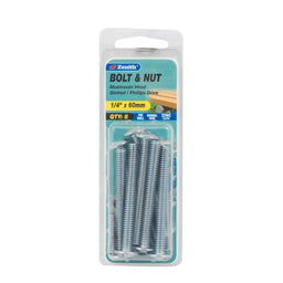 Zenith 1/4" x 60mm ZP Mushroom Head Bolt & Nut - 8 Pack