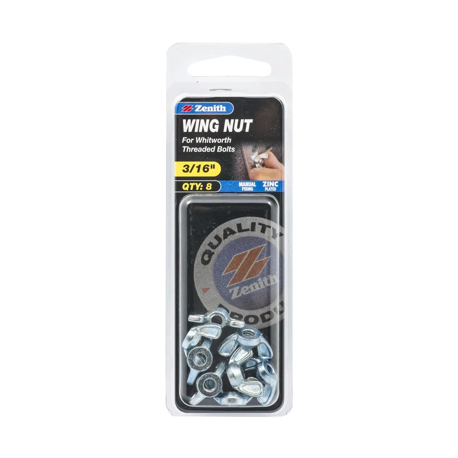 Zenith 3/16" ZP Wing Nuts - 8 Pack
