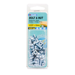 Zenith 3/16" x 12mm ZP Mushroom Head Bolt & Nut - 25 Pack