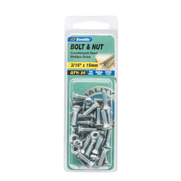 Zenith 3/16" x 15mm ZP Countersunk Bolt & Nut - 25 Pack